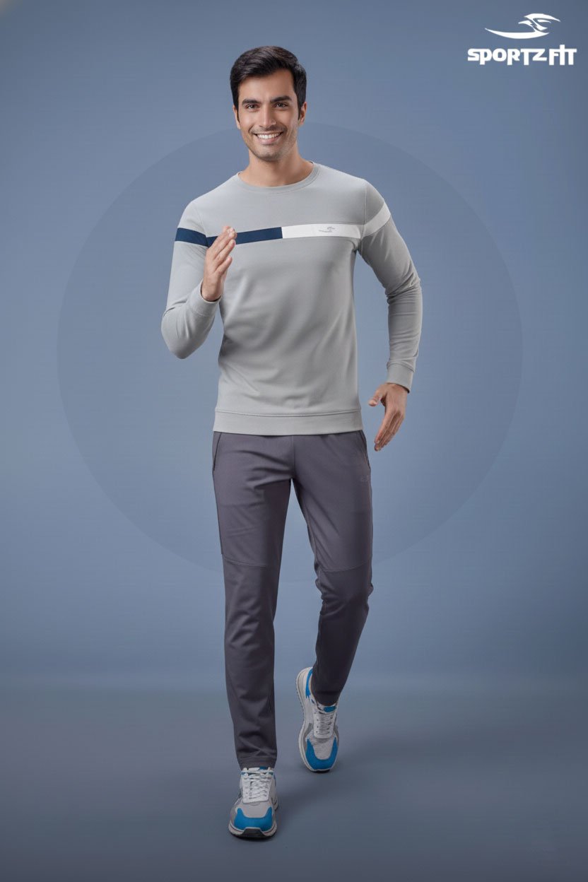 Men Round Neck Full Sleeve T-Shirt  | Light Grey | M |  SBT58